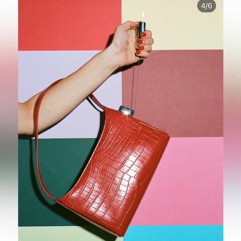 Edie Parker Red Croc-Embossed Lighter Shoulder Bag